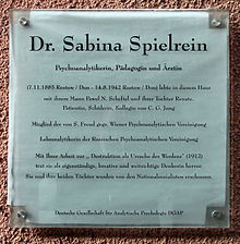 Plaque in front of the Berlin House where Sabina Spielrein once lived.